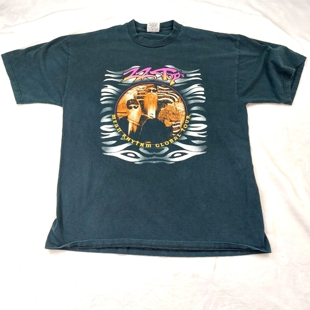ZZ TOP MEAN RHYTHM GLOBAL TOUR 1997 NICE MAN MENS CONCERT BAND TSHIRT SIZE XL